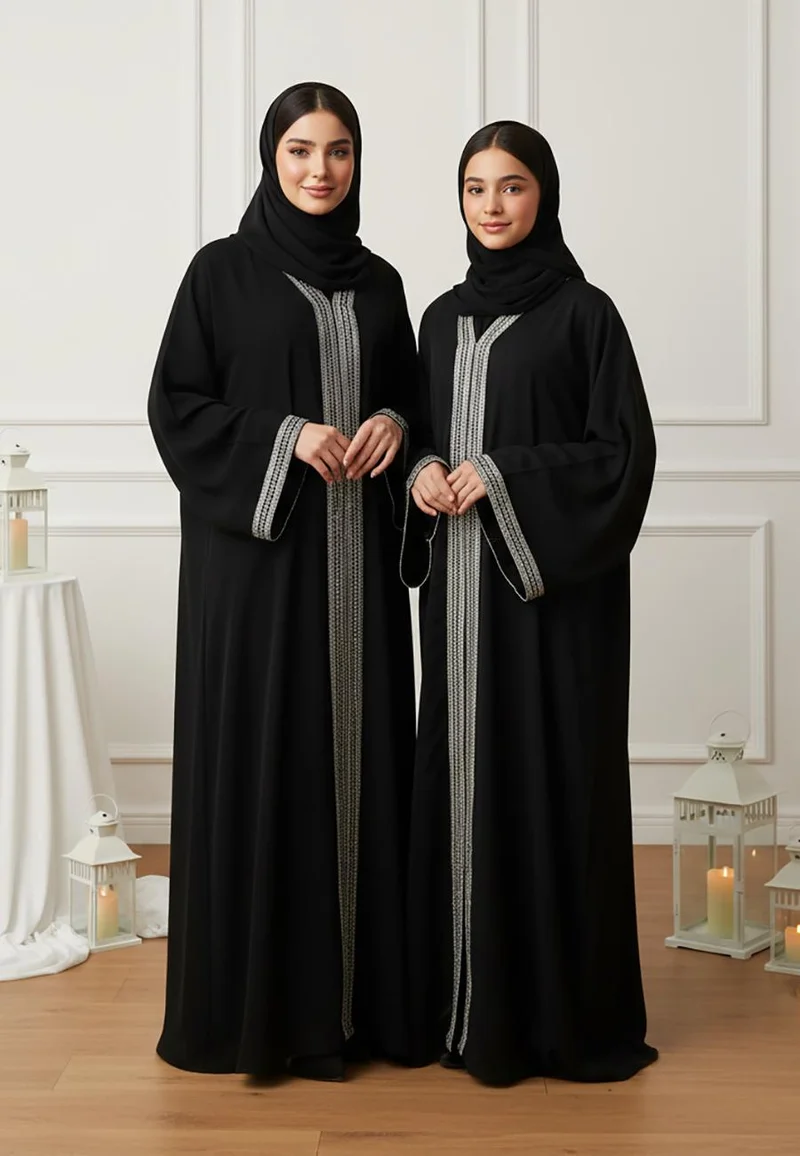 The Hadiya Mother & Daughter Abaya: Earthy Harmony-AJ123AMD  (Dresses are sold individually. To create a matching mom and daughter set, please purchase two items in different sizes)